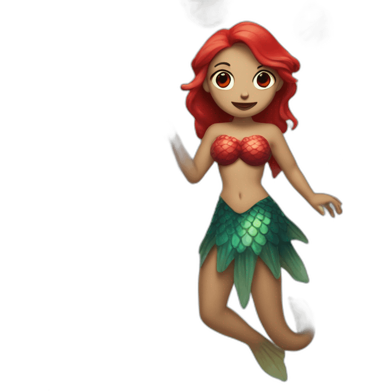 mermaid with red eyes with a shell in her left hand and a fork in her right hand emoji