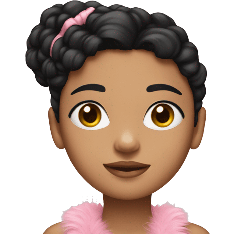 Young girl with black hair and pink boa emoji