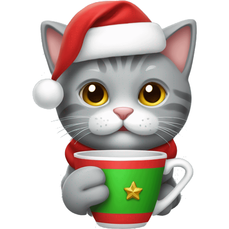 Grey cat with Santa claus cup emoji