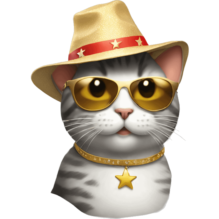 cat wearing sunglasses and a star hat emoji