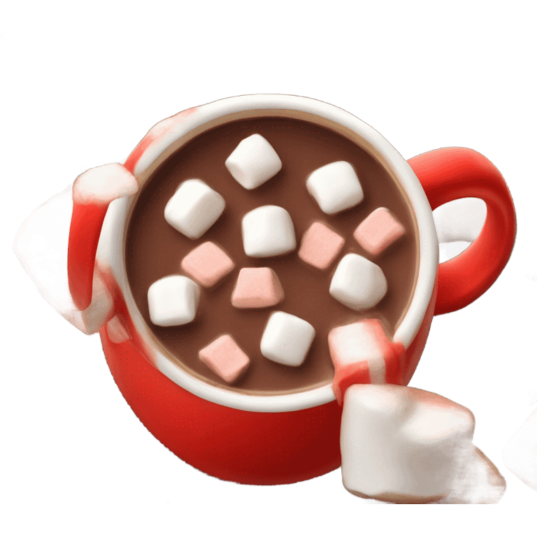 red mug of hot chocolate with marshmallows emoji