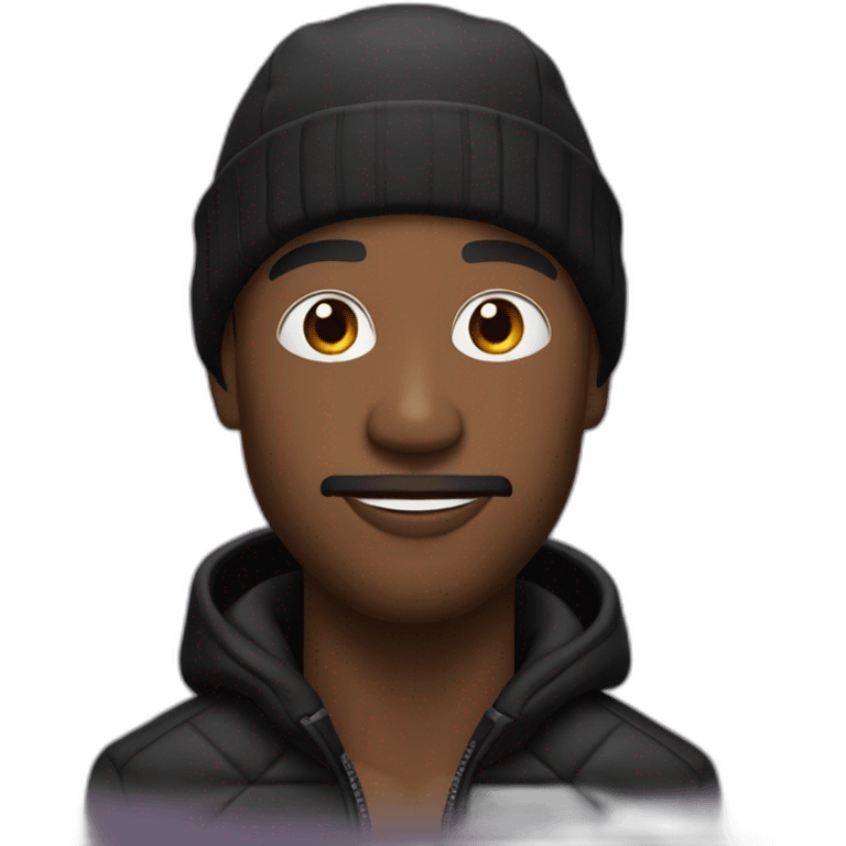 Black man with big nose and little black facial hair wearing a black durag and puffer jacket emoji