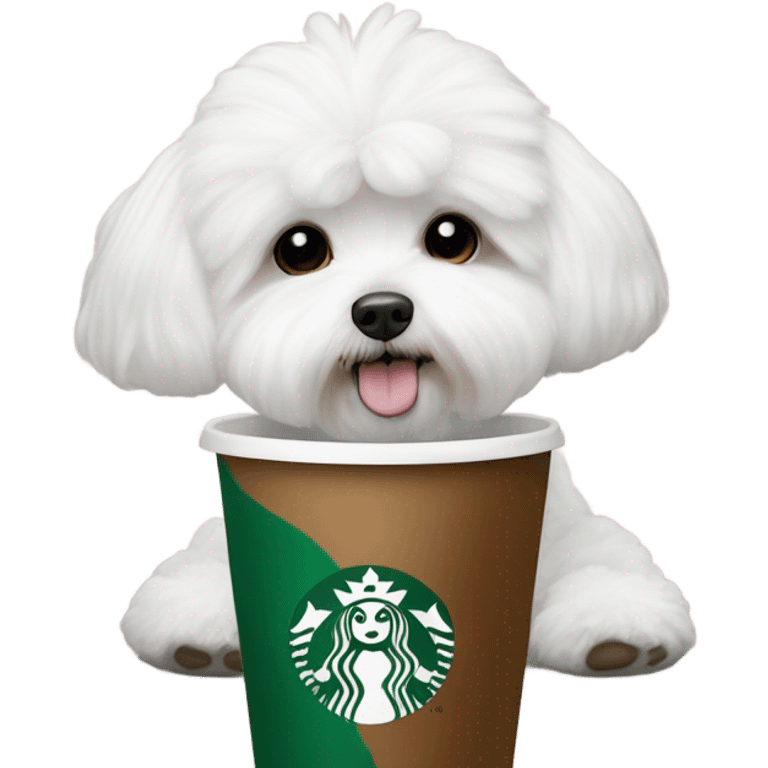 I need a bichon maltés dog with coffe a Starbucks  emoji