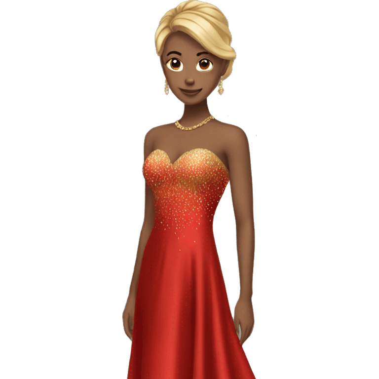 golden red long prom dress  emoji