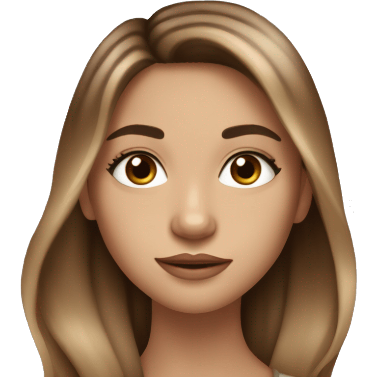 Girl with long ombré brown hair, fair skin, big almond shaped hazel eyes and long eyelashes  emoji