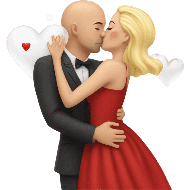 couple kissing hearts flying red dress man bald skin white emoji