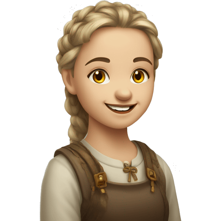 slavic girl with hazel eyes makeup smiling with teeth stands in profile emoji