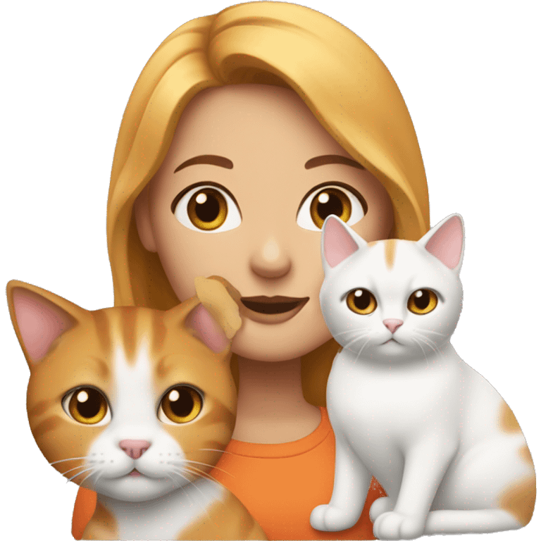 girl bronde with two cats, one orange cat and one white cat emoji