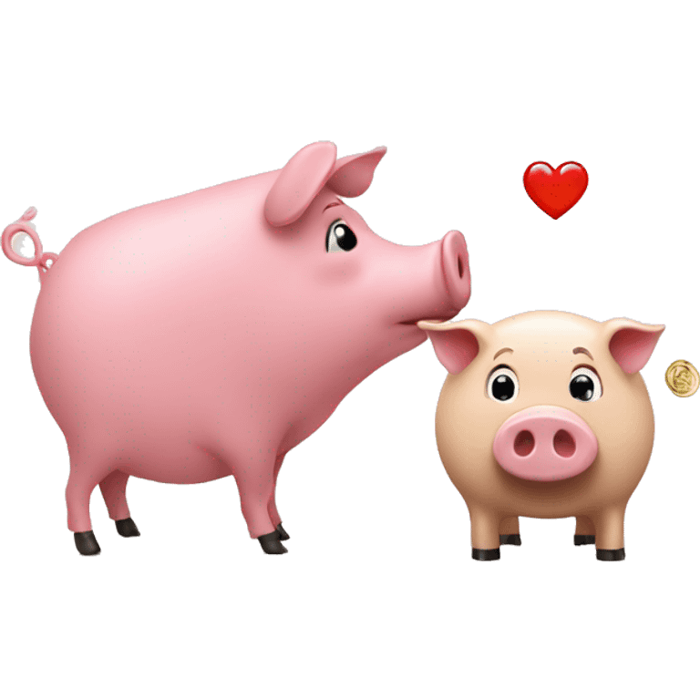 A heart and a pig's nickel emoji