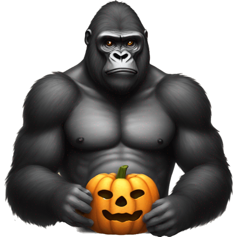 gorilla with pumpkin emoji