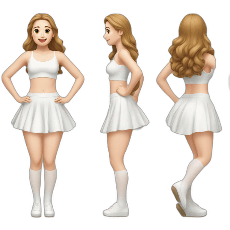 hyperrealistic-full-body-caucasian-curvy-beauty-jumping-small white-skirt-white knickers under skirt white socks back-and-front-views emoji