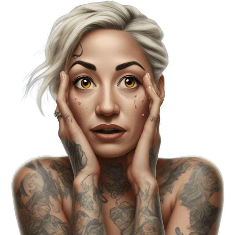 Hyper Realistic Beautiful tattooed woman crying reaching out  emoji