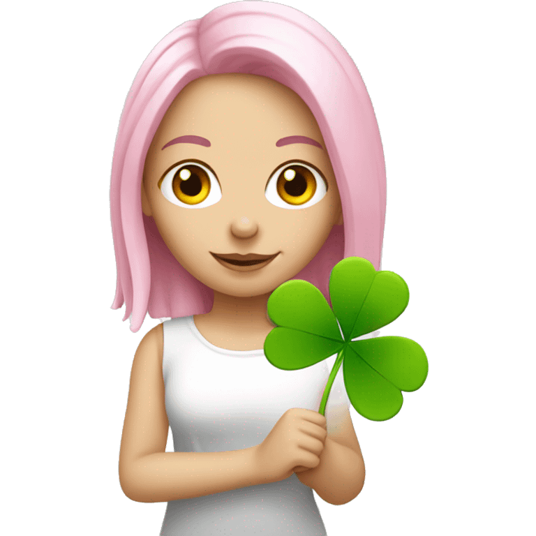 a pink-haired white girl holding clover emoji