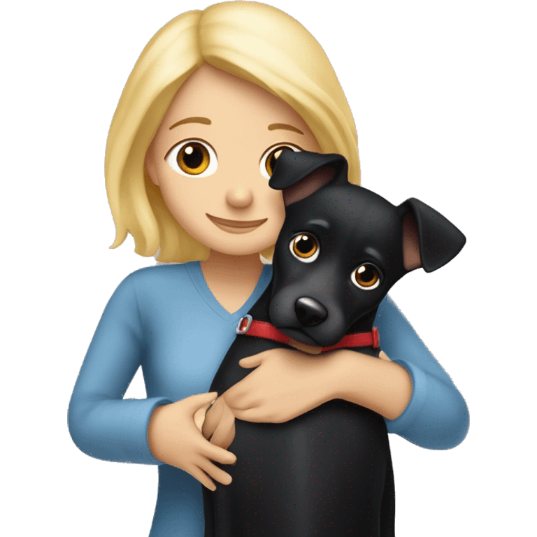 Black dog jack rassel sized is hugged by a cute blond lady emoji