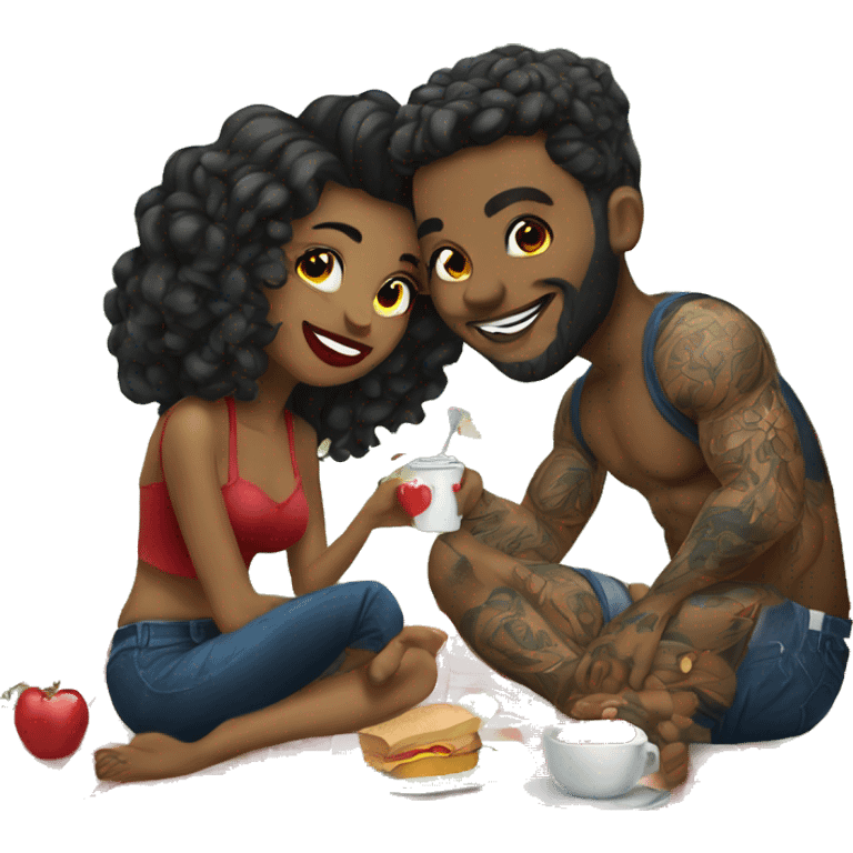 Romantic picnic date for beautiful tattooed couple emoji