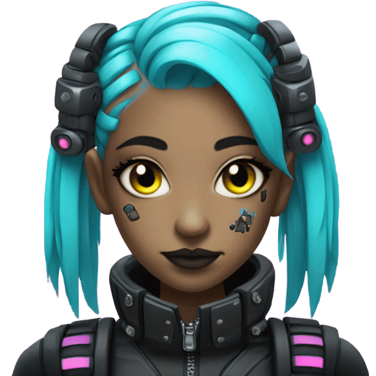 cyborg goth girl, neon hair, twintails emoji