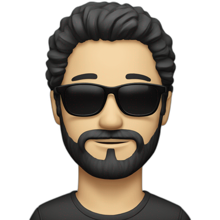 bearded white man with black hair and sun glasses emoji