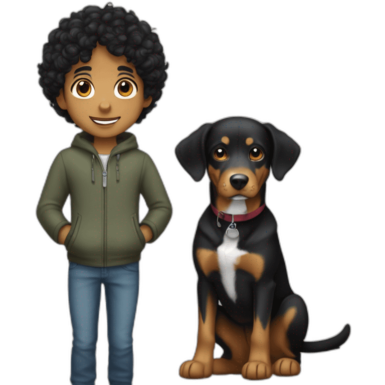 Boy with curly Black Hair with Entlebucher zennenhund emoji