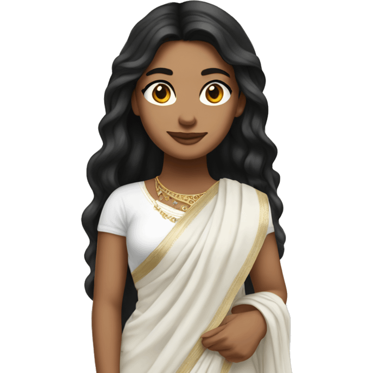 Light skin ;Black long hair wearing white saree emoji