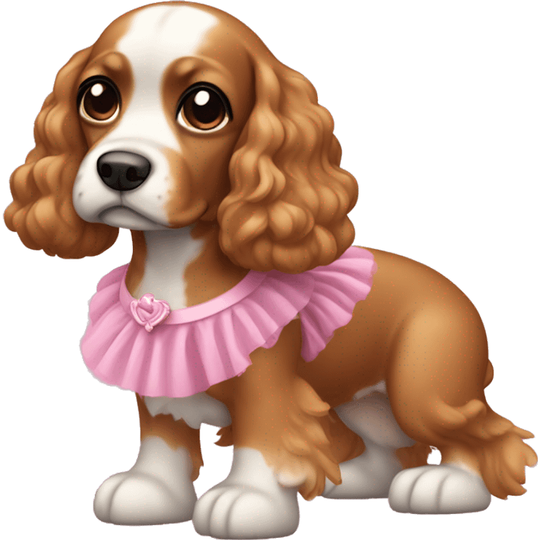 a cocker dog of caramel color  skin with a pink tutu emoji