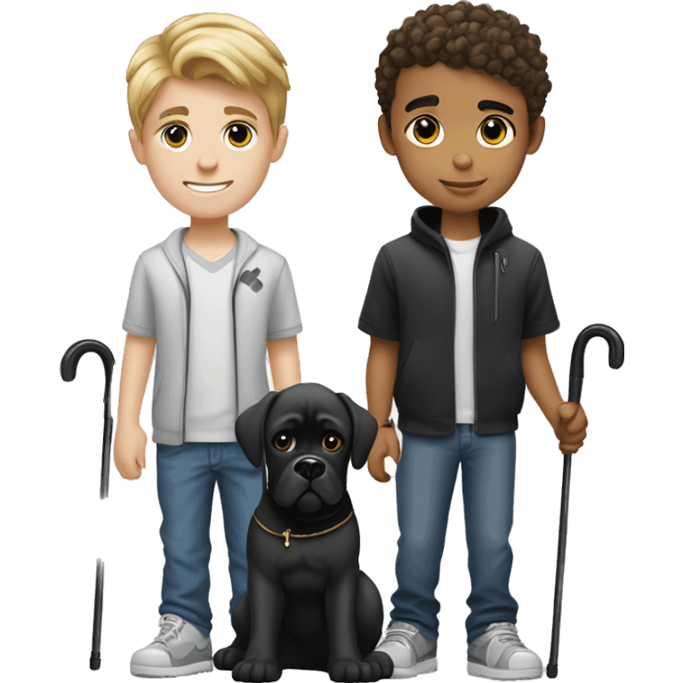 young white kid with justin beiber hairstyle standing alongside a black cane-corso emoji