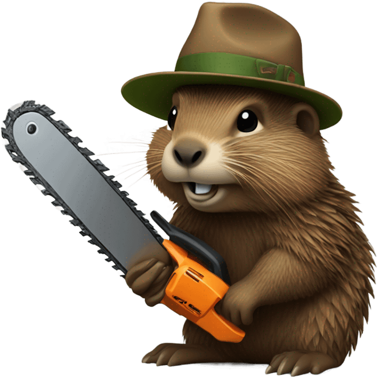 Woodchuck with dreadlocks and a hat holding a chain saw emoji