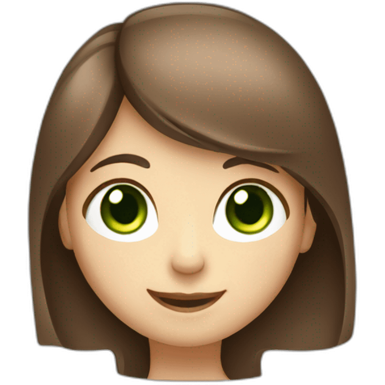 brown hair, slim face, green eyes girl smiling and waving hi emoji