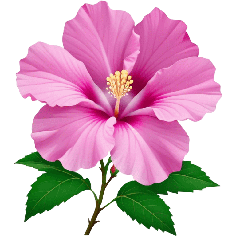 Cinematic Realistic image of a Mugunghwa flower (Rose of Sharon), rendered with delicate petal textures and vibrant pink hues, set against a minimalist background with gentle, diffused lighting that highlights its national significance emoji