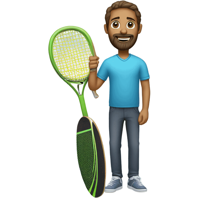 Dad with a beard and a skateboard and tennis racket  emoji