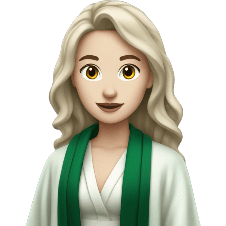 Brunette girl with pale skin in a slytherin robe  emoji