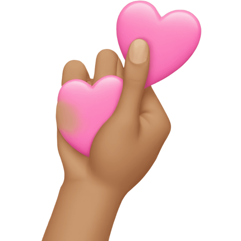 Beige hand holds pink heart emoji