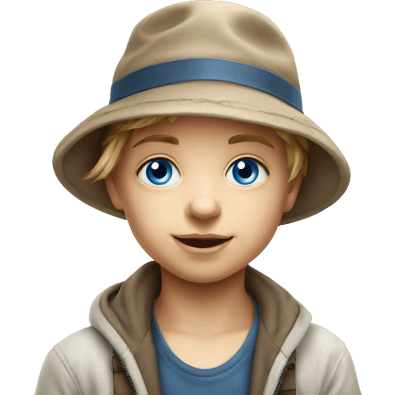 child with blue eyes wearing hat realistic portrait emoji