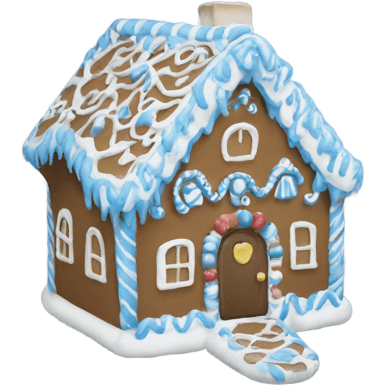 A blue and white gingerbread house emoji