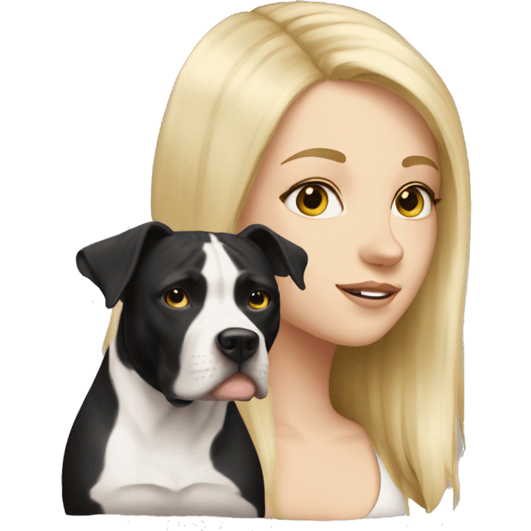 Dog black pitbull with a white girl blonde long hair emoji