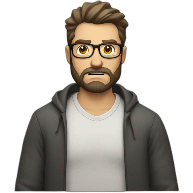 very angry white man with beard, medium lenght dark hair and glasses emoji