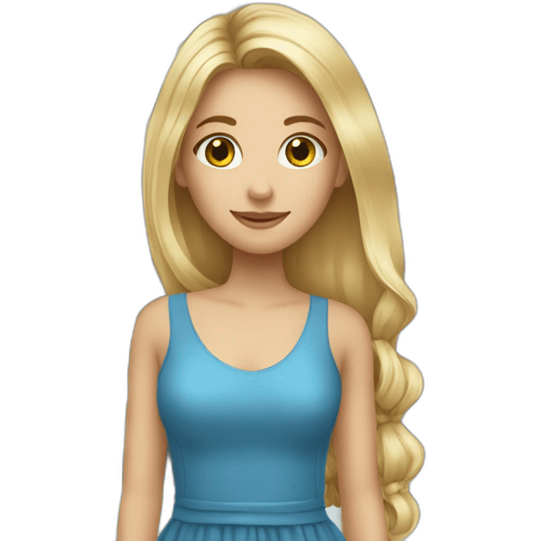 a girl shopping in a blue dress long blond hair out emoji