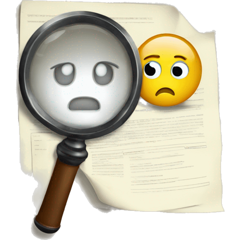 magnifying glass over some documents confused need help emoji