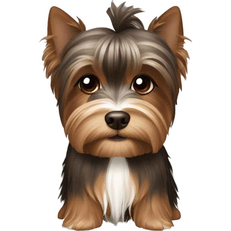 Deep Brown and white Yorkshire Terrier Witz Brown Hair Girl  emoji