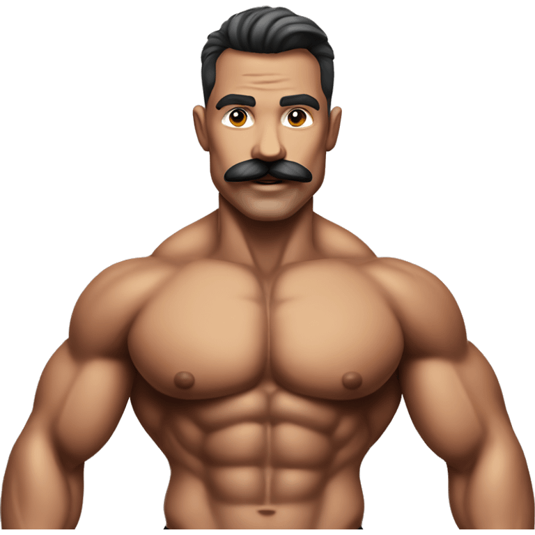 Muscular gay bodybuilder with mustache bikini realistic emoji