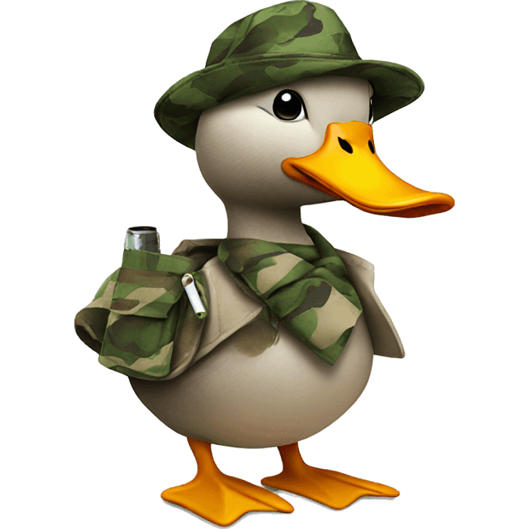 Duck wearing a camouflage hat smoking a cigarette  emoji