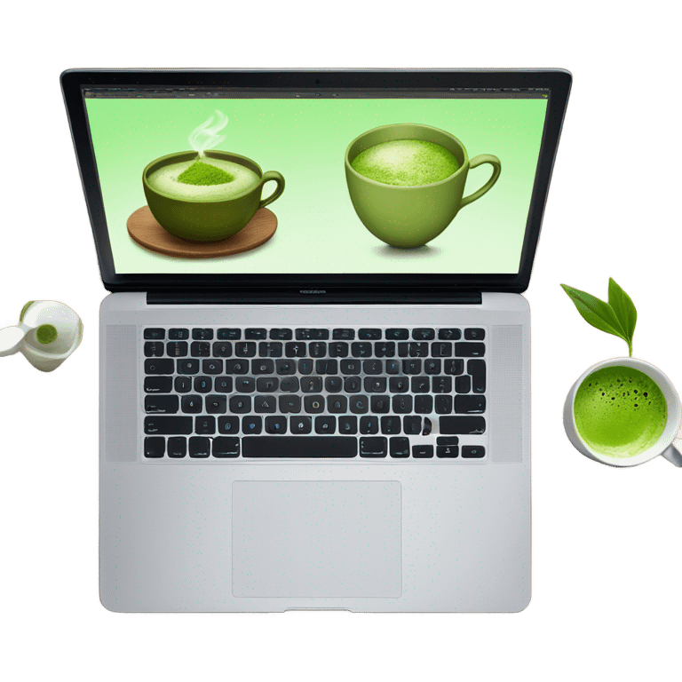 Macbook and cap of matcha emoji