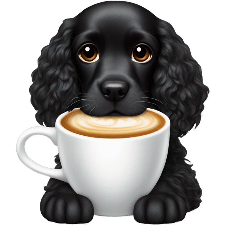 Black cocker spaniel drinking capucino emoji