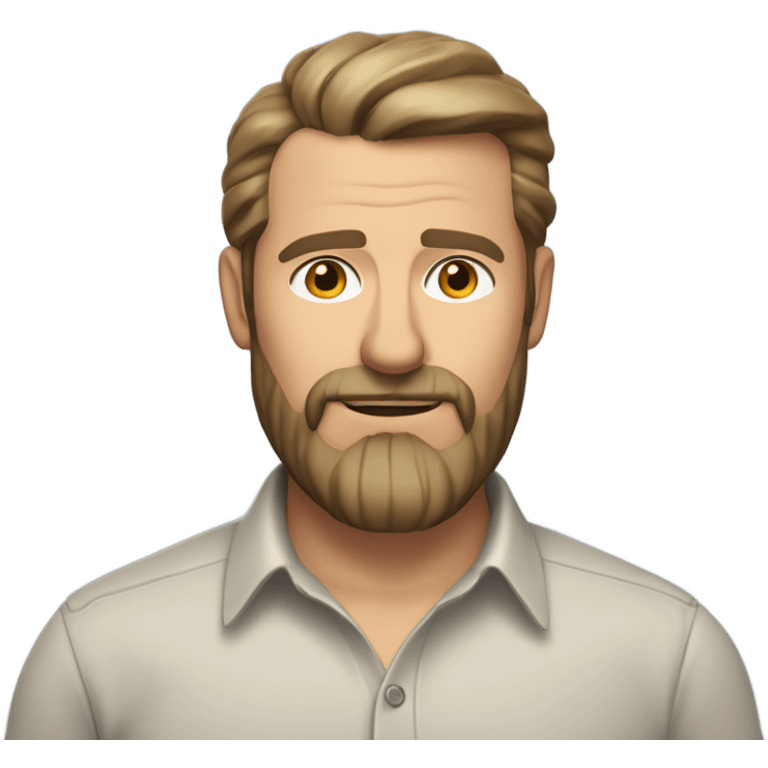 middle aged english man, short slicked back hair dark blonde, dark blonde medium length size full beard, in a smart unbuttoned shirt. emoji