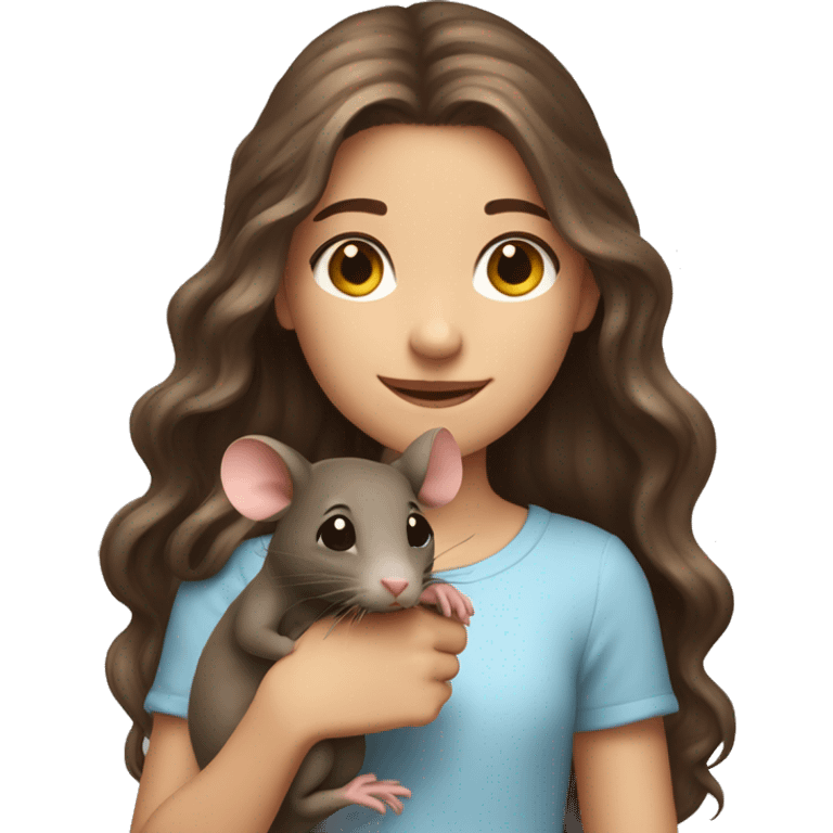 cute girl with long wavy brown hair holding rat and rat emoji