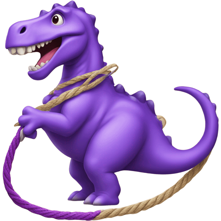 purple dinosaur trying to lasso a unicorn with buck teeth emoji