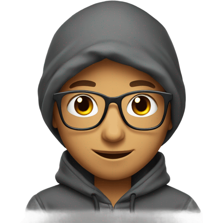 smiling boy in hoodie nerd emoji