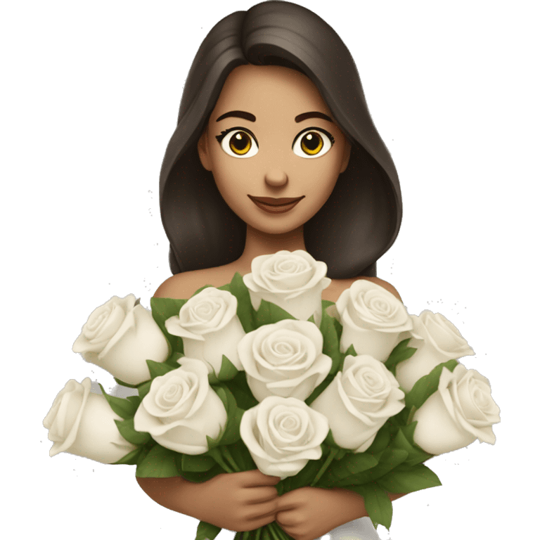 beautiful brunette girl with a bouquet of white roses emoji