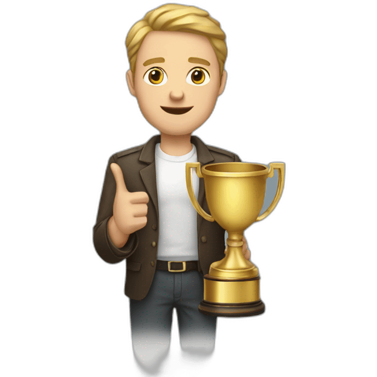 white guy with a in hand trophy emoji