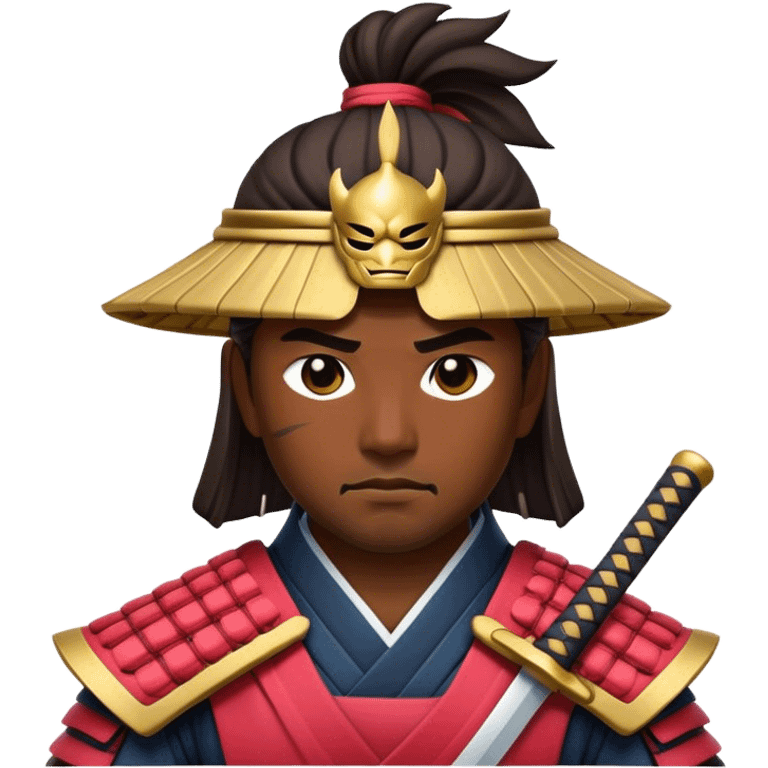 Cinematic Realistic Samurai Pop Culture Emoji, depicted with a noble, stoic portrayal of a samurai warrior rendered with crisp detail and dramatic, traditional lighting. emoji