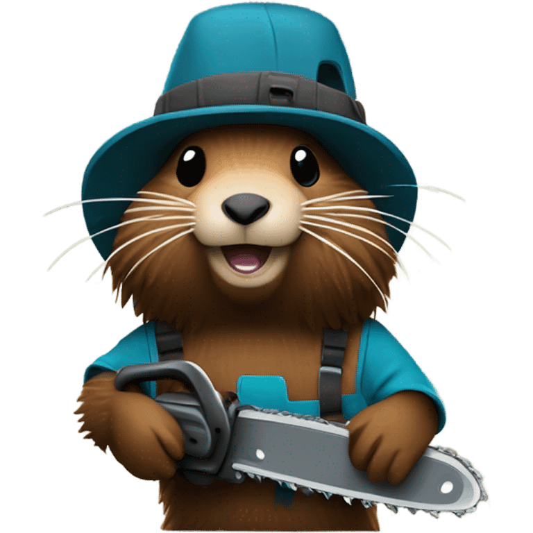 Woodchuck in slouchy hat with dreadlocks holding a chainsaw  emoji